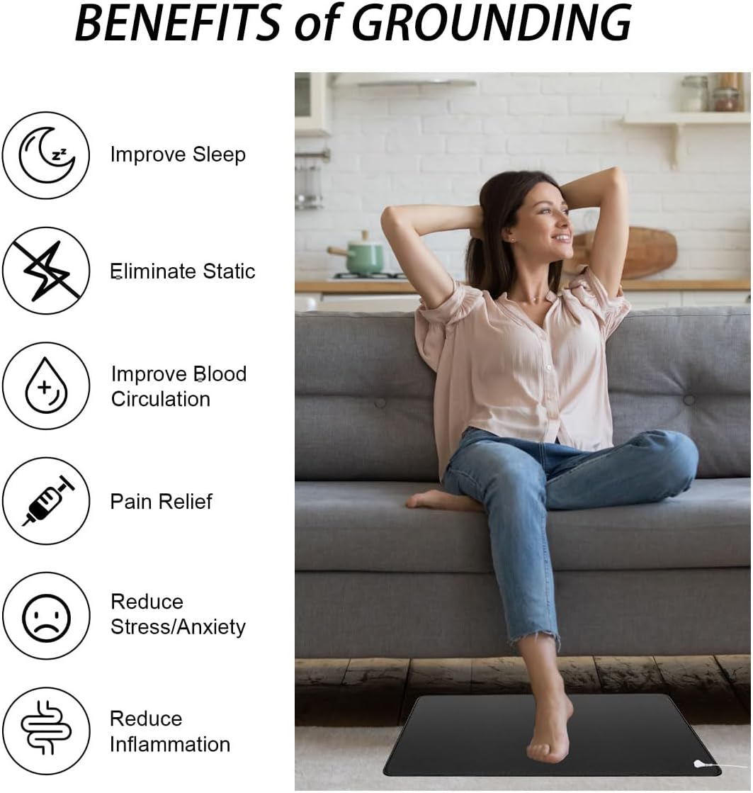 Grounding Mat Kits, 24"x16" Earthing Mat, 15-Foot Cord, Conductive Carbon Grounding at Home, Office, Work, Desk,Grounding Pad for Health